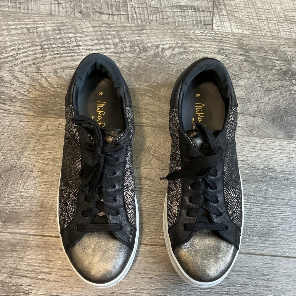 Nira Rubens Black Metallic Glitter Animal Print Sneakers Size 40 US 10 - Picture 3 of 8